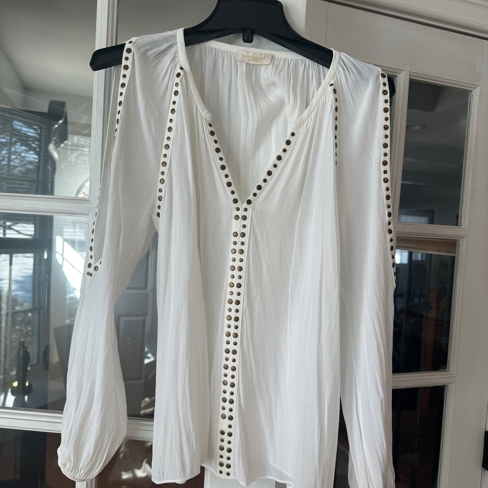 Ramy Brook White Blouse with Studded Accents